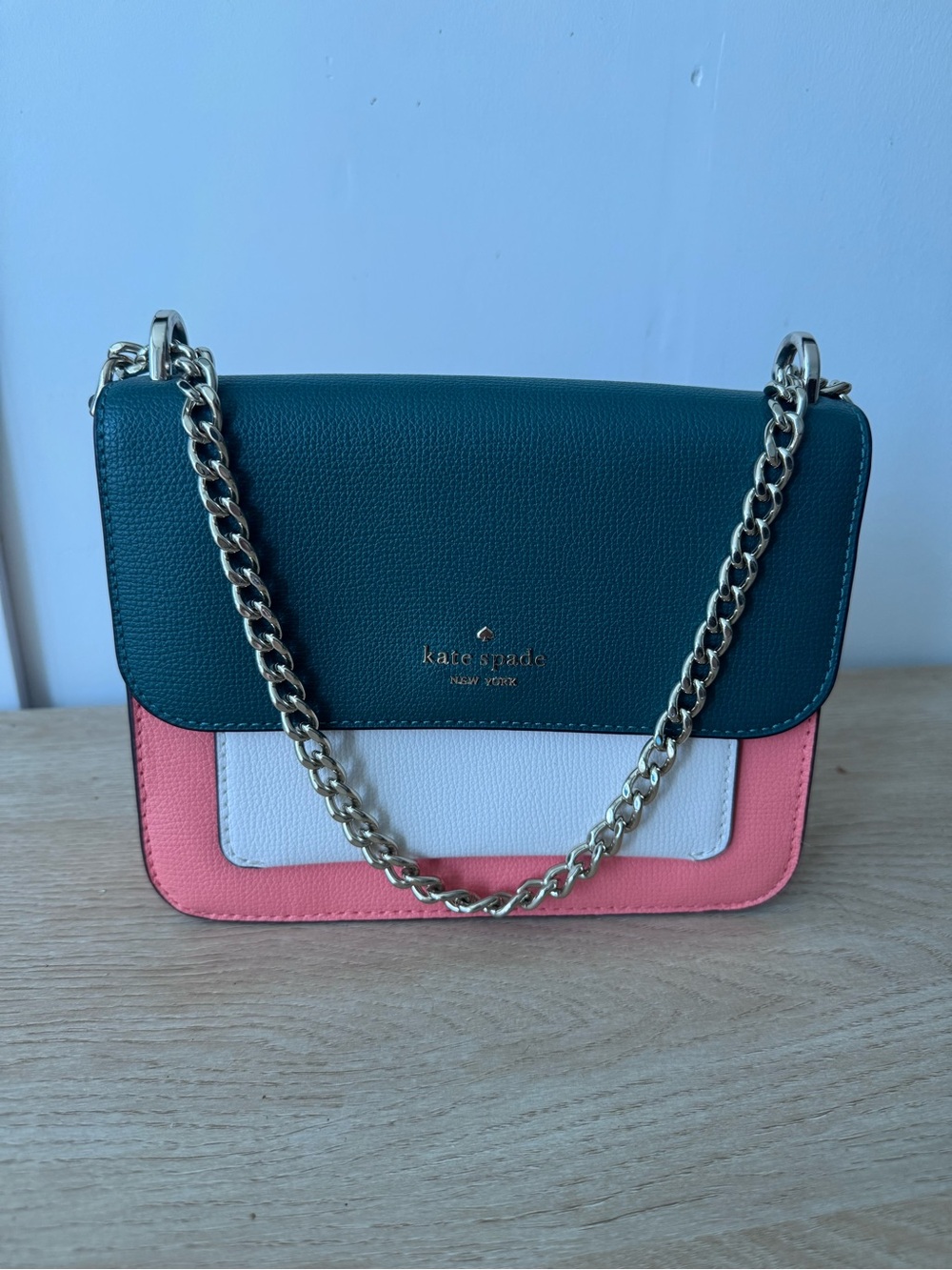 kate spade Teal, White & Pink Leather Colorblock Crossbody - Picture 2 of 5